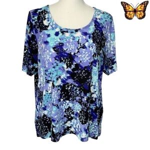 Tanjay Petite Short Sleeve Abstract Multi Color Top Size Medium Petite